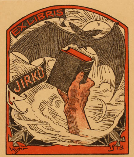 Exlibris by Vaclav Rytir from Czechoslovakia for ? Jirku - Book Hand(s) Sun 