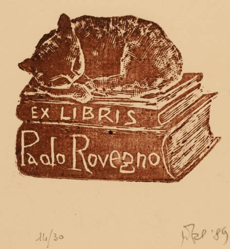 Exlibris by Mario Balestreri from Italy for Paolo Rovegno - Book Cat 