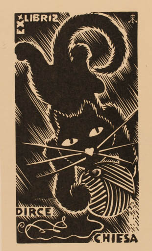 Exlibris by Gastone Cambin from Schwitzerland for Dirce Chiesa - Cat 