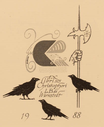 Exlibris by Jacques de Wærn from Sweden for Christophori L. B. De Warnstedt - Bird Knight 