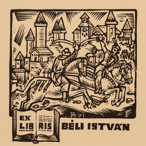 Exlibris by Antal Fery from Hungary for Beli Istvan - Book Horse Military/War 