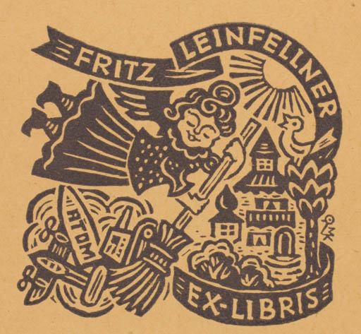 Exlibris by Max Kislinger from Austria for Fritz Leinfellner - Woman Sun Weapon 