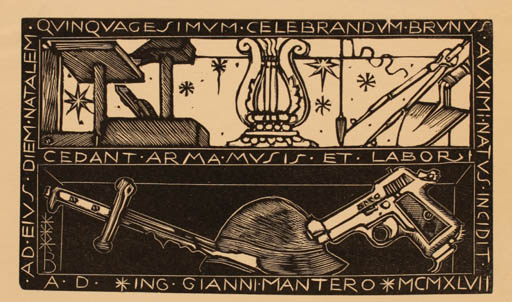 Exlibris by Bruno da Osimo from Italy for Gianni Mantero - Weapon 