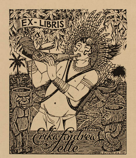 Exlibris by Jorge Oliveira from Brazilien for Erika & Andreas Selle - 