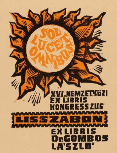 Exlibris by Antal Fery from Hungary for Gombos Lászlo - Exlibris Congress Sun 