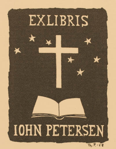 Exlibris by Thomas Pedersen from Denmark for John Petersen - Book Cosmos Religion 