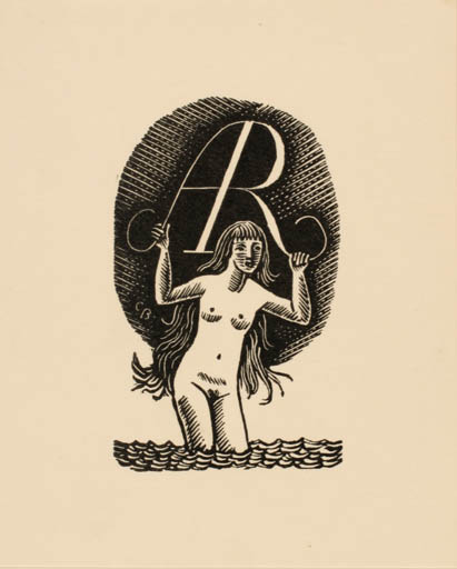 Exlibris by Cyril Bouda from Czech Republic for ? A. R. - Woman Maritime Nude 