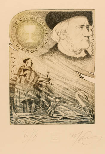 Exlibris by Luigi Casalino from Italy for Akira Yokomachi - Maritime Portrait 