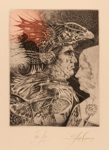 Exlibris by Luigi Casalino from Italy for Dante Fangaresi - Bird Couple 