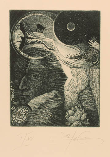 Exlibris by Luigi Casalino from Italy for Gianfranco Pilloni - Surrealism 