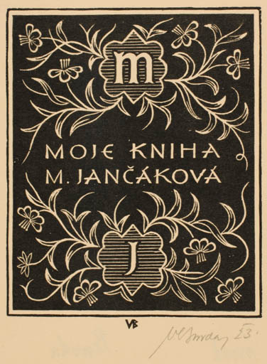 Exlibris by Vl. Burdas from Czech Republic for M. Jancakova - Flora Text/Writing 