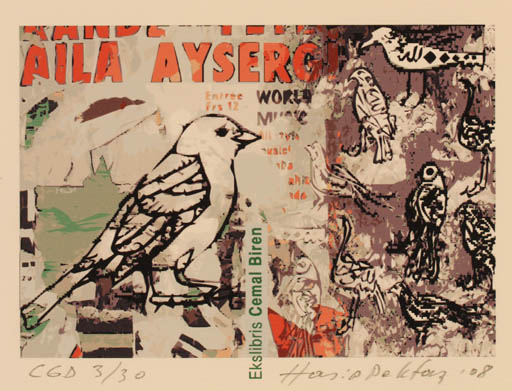 Exlibris by Hasip Pektas from Turkey for Cemal Biren - Bird 