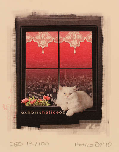 Exlibris by Hatice Öz from Turkey for Hatice Ôz - City Cat 