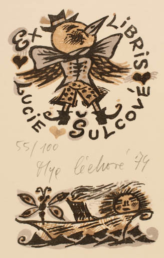 Exlibris by Olga Cechova from Czech Republic for Lucie Sulcova - Fauna Bird Maritime Sun 