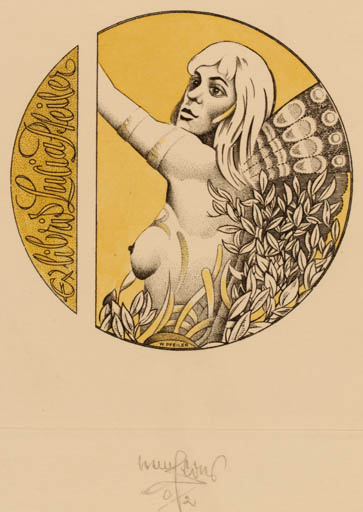 Exlibris by Werner Pfeiler from Austria for Lucia Pfeiler - Angel Flora Woman 