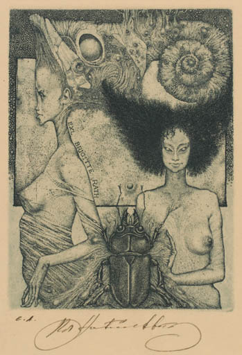 Exlibris by Konstantin Antioukhin from Unknown for Brigitte Rath - Insect Woman 