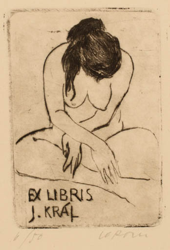 Exlibris by Jiri Corvin from Czech Republic for Josef Kral - Woman Nude 