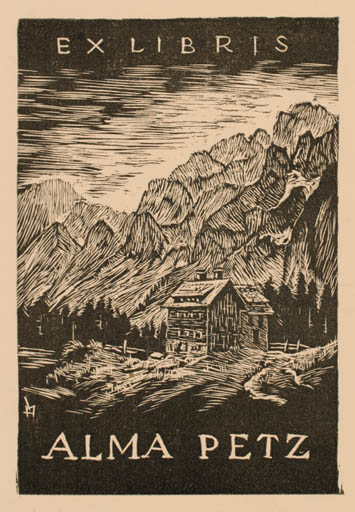 Exlibris by Leopold Hofmann from Austria for Alma Petz - Mountain Scenery/Landscape 