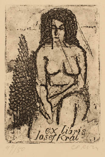 Exlibris by Jiri Corvin from Czech Republic for Josef Kral - Woman Nude 