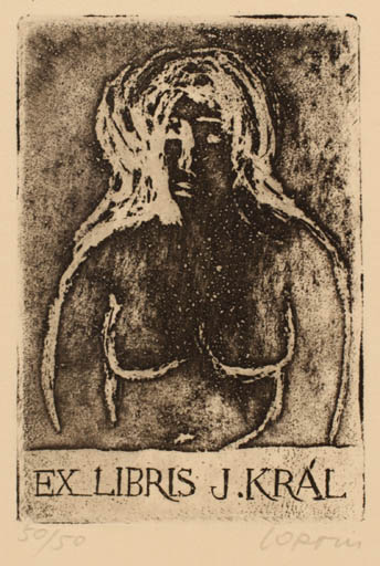 Exlibris by Jiri Corvin from Czech Republic for Josef Kral - Woman Nude 