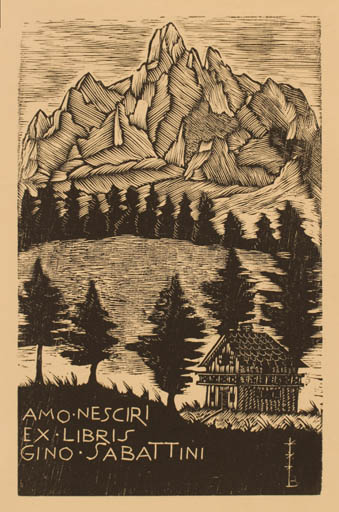 Exlibris by Bruno da Osimo from Italy for Gino Sabattini - Mountain Scenery/Landscape 