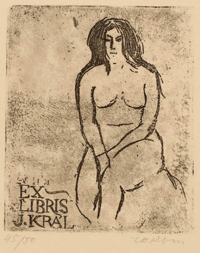 Exlibris by Jiri Corvin from Czech Republic for Josef Kral - Woman Nude 