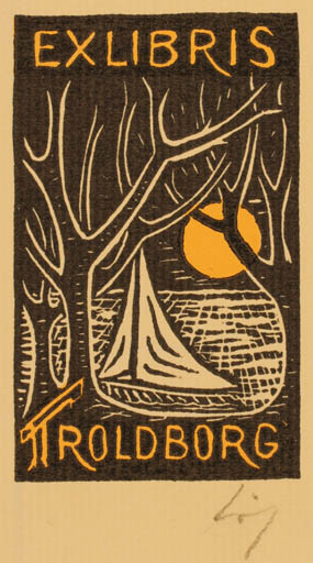 Exlibris by Chr. W. Bauditz from Denmark for ? Troldborg - Maritime Forest Sun 