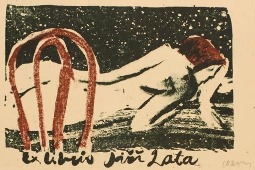 Exlibris by Jiri Corvin from Czech Republic for Jiri Zata - Woman Nude 