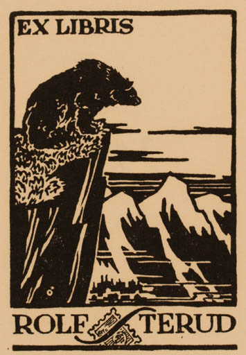 Exlibris by Albert Jaern from Norway for Rolf Terud - Mountain Fauna 