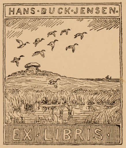 Exlibris by Johannes Larsen from Denmark for Hans Buck Jensen - Bird Scenery/Landscape 