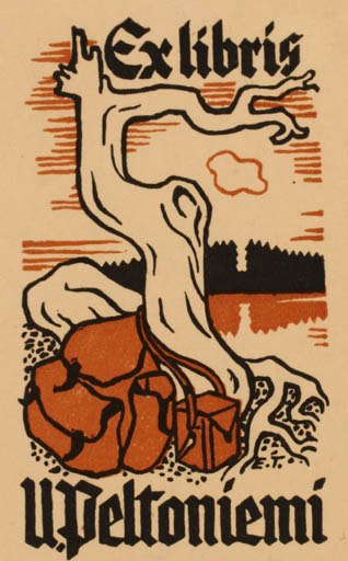 Exlibris by Erkki Tanttu from Finland for U. Peltoniemi - Scenery/Landscape Tree 