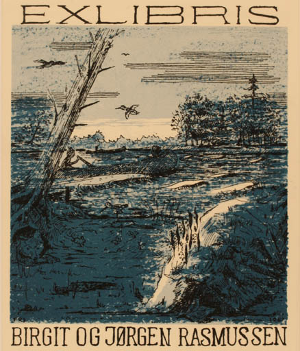 Exlibris by Flemming Rud Larsen from Denmark for Birgit og Jørgen Rasmussen - Scenery/Landscape 