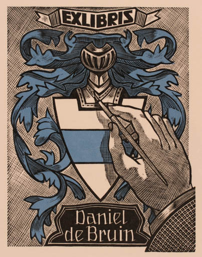 Exlibris by Jan Battermann from Netherland for Daniel de Bruin - Working Heraldry Hand(s) 