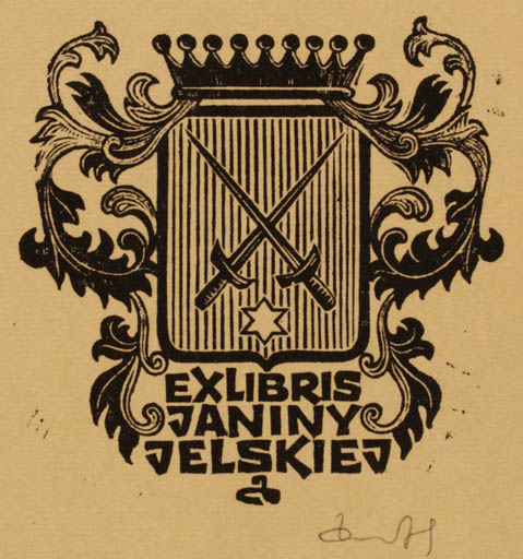 Exlibris by Zbigniew Dolatowski from Poland for Janiny Jelskiej - Heraldry 