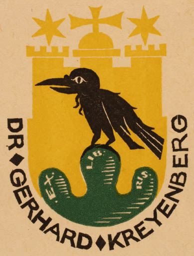 Exlibris by Tadeusz Przypkowski from Poland for Dr. Gerhard Kreyenberg - Bird Heraldry 