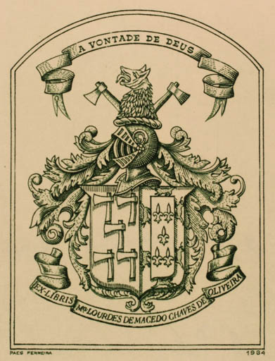 Exlibris by Antonio Pais Ferreira from Portugal for M. Lourdes De Macedo Chaves De Oliveira - Heraldry 