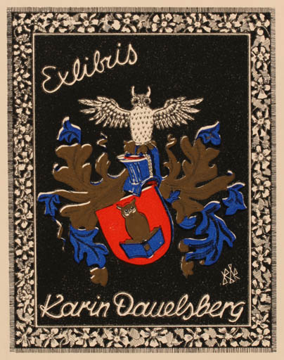 Exlibris by Bernhard Kuhlmann from Germany for Karin Dauelsberg - Heraldry Owl 