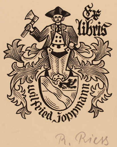 Exlibris by Rudolf Riess from Germany for Wilfried Joppmann - Heraldry Man Weapon 