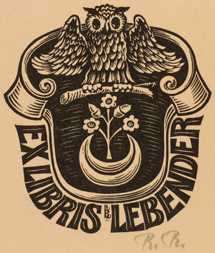 Exlibris by Rudolf Riess from Germany for ? Lebender - Heraldry Owl 