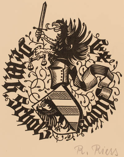 Exlibris by Rudolf Riess from Germany for Dr. W. B. Scholz - Heraldry 