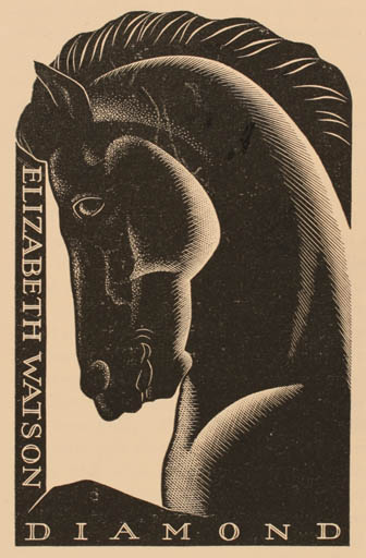 Exlibris by Paul Landacre from USA for Elizabeth Watson Diamond - Horse 