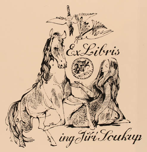 Exlibris by Ivana Kanturkova from Czechoslovakia for Ing. Jiri Soukup - Horse Woman 