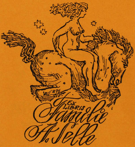 Exlibris by V. Resnis from Latvia for Familie A. Selle - Horse Woman Nude Horseman/Rider 