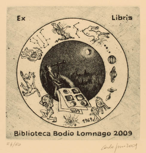 Exlibris by Carla Fusi from Italy for Biblioteca Bodio Lomnago - Cosmos 