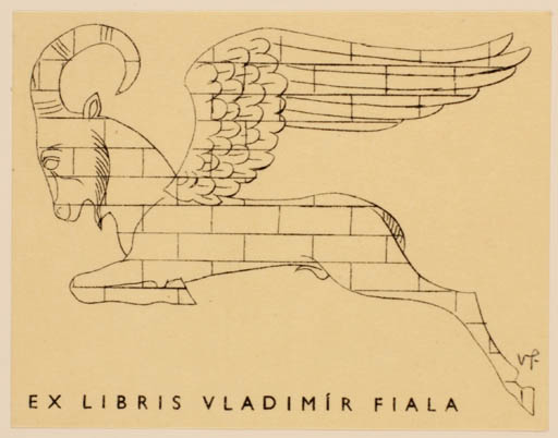 Exlibris by Vaclav Fiala from Czech Republic for Vladimir Fiala - Fable Animal Fauna Egypt 