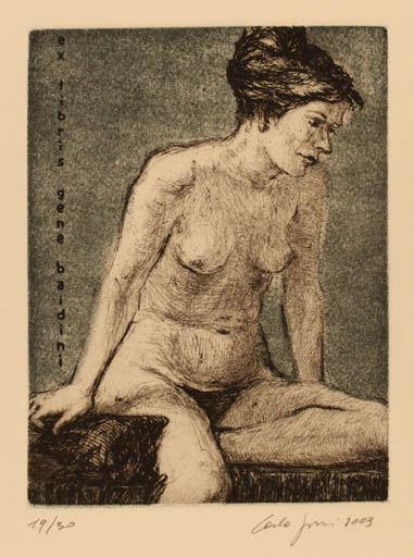 Exlibris by Carla Fusi from Italy for Gene Baidini - Woman Nude 