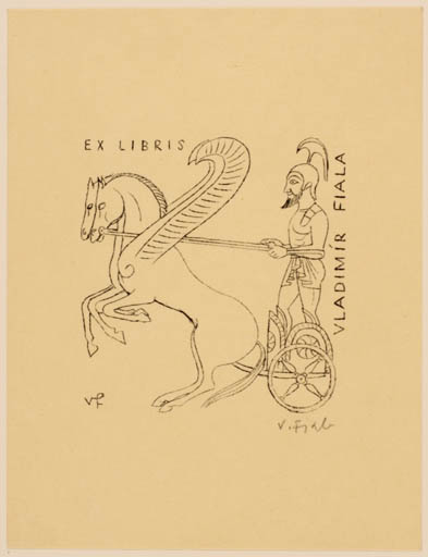 Exlibris by Vaclav Fiala from Czech Republic for Vladimir Fiala - Classical antiquity Military/War Pegasus 