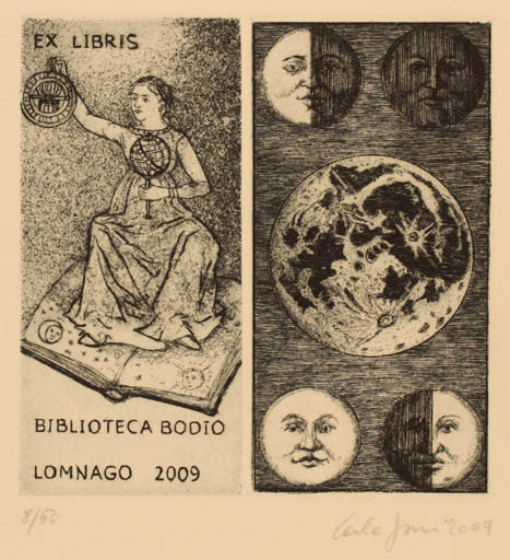 Exlibris by Carla Fusi from Italy for Biblioteca Bodio Lomnago - Book Cosmos Woman 