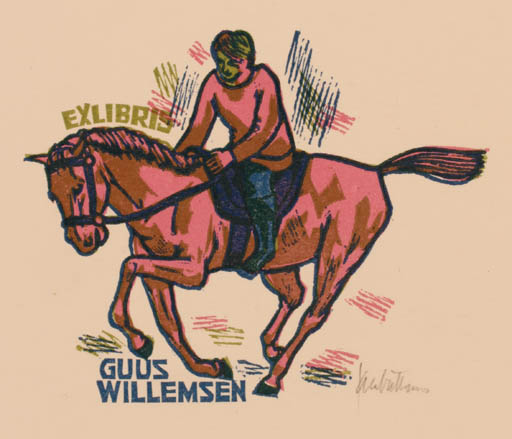 Exlibris by Jan Battermann from Netherland for Guus Willemsen - Horseman/Rider 