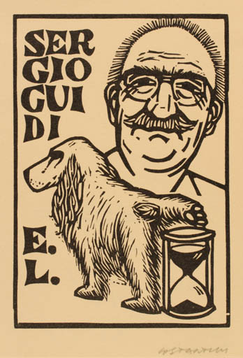 Exlibris by Costante Costantini from Italy for Sergio Guidi - Dog Man 